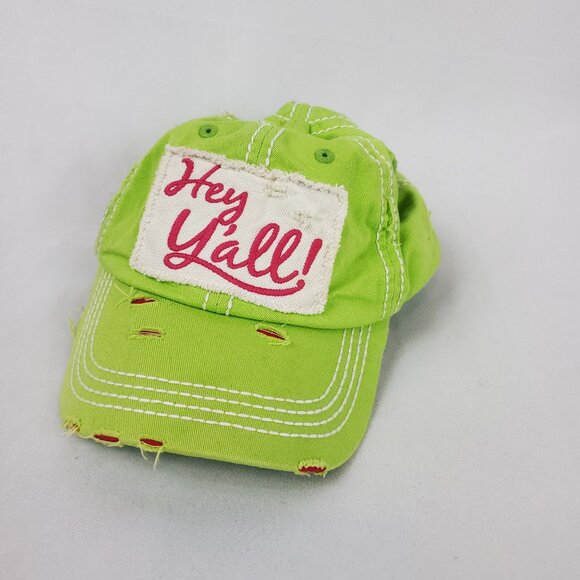 Kbethos Vintage HEY YALL Distressed Lime Green/Pink OS Ball Cap Womens Hat - Picture 1 of 8